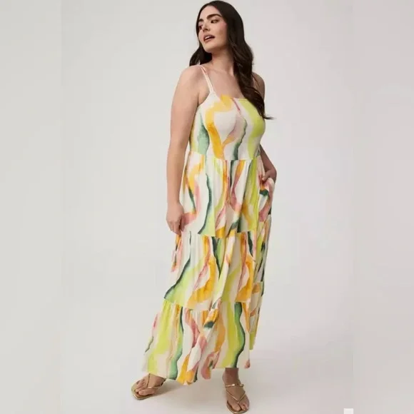 Torrid Colorful Abstract Tiered Maxi Dress - Size 1X - Picture 1 of 9